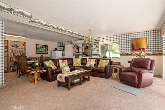 36556 Mudge Ranch Rd, Coarsegold, CA 93614 - carpeted living room with wallpapered walls