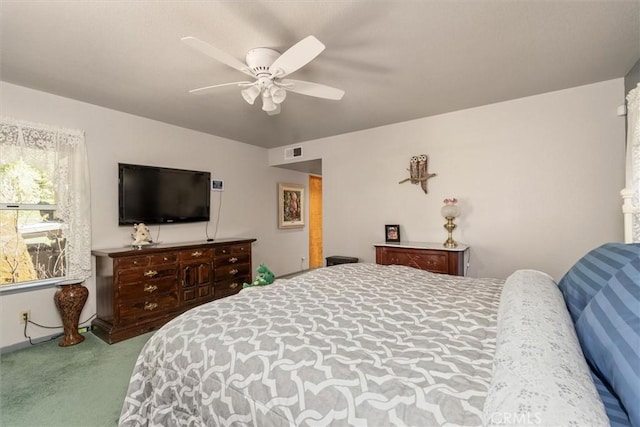 36556 Mudge Ranch Rd, Coarsegold, CA 93614 - bedroom with carpet floors, ceiling fan, and visible vents