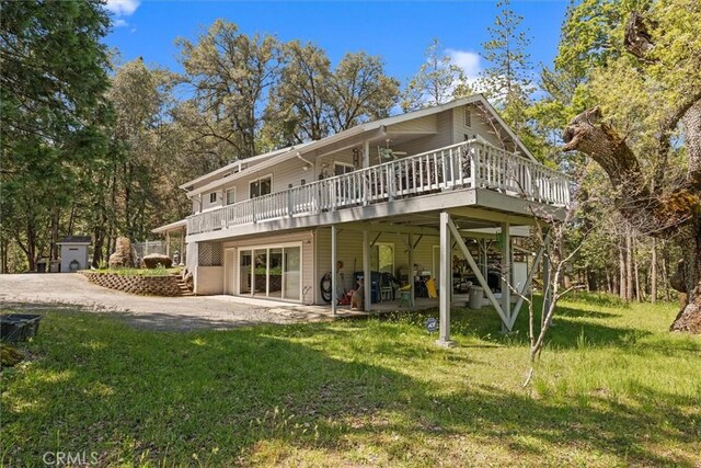 36556 Mudge Ranch Rd, Coarsegold, CA 93614 - rear view of property with a lawn, a patio area, a deck, and stairway