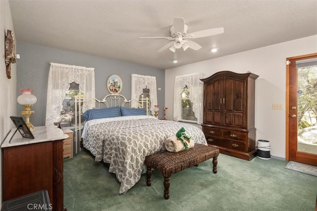 36556 Mudge Ranch Rd, Coarsegold, CA 93614 - bedroom with carpet, a ceiling fan, and access to exterior