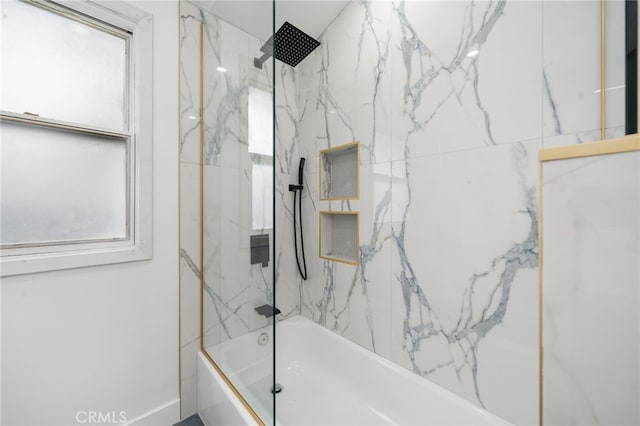 6316 Michelson St, Lakewood, CA 90713 - bathroom featuring baseboards and a combined bath / shower with marble appearance