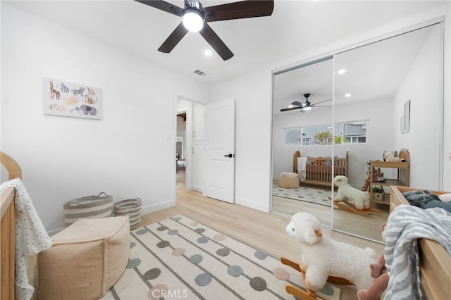 6316 Michelson St, Lakewood, CA 90713 - interior space featuring a ceiling fan, visible vents, recessed lighting, and light wood-style floors