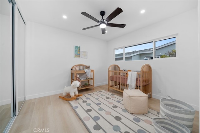 6316 Michelson St, Lakewood, CA 90713 - bedroom featuring recessed lighting, a ceiling fan, baseboards, and wood finished floors