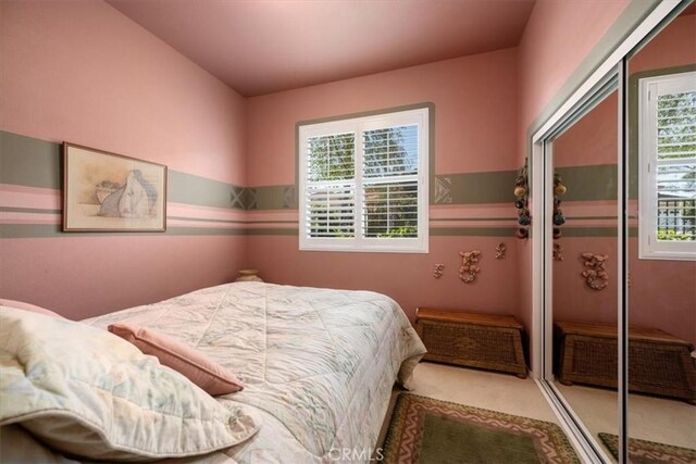 bedroom featuring carpet and a closet