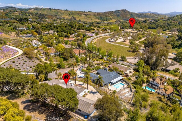 birds eye view of property with a mountain view