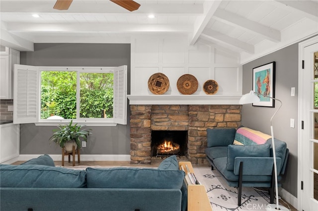 324 W S Ave, Redlands, CA 92373 - living area with a ceiling fan and a fireplace