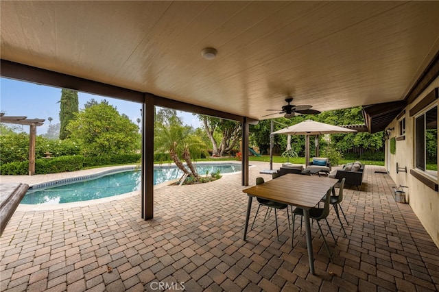 324 W S Ave, Redlands, CA 92373 - view of patio / terrace featuring an outdoor pool, ceiling fan, and an outdoor living space