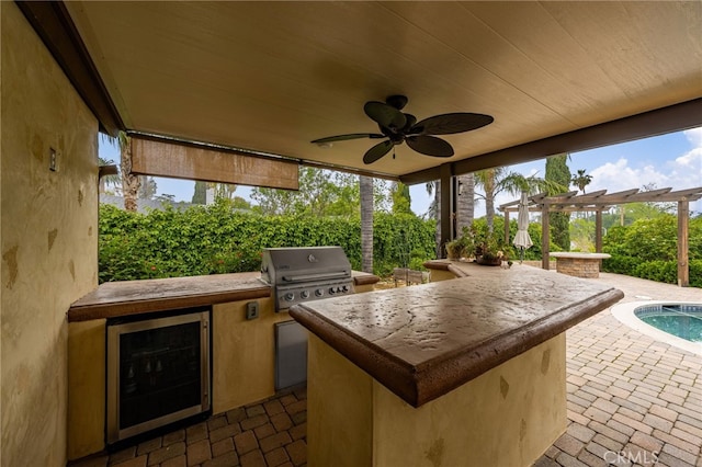 324 W S Ave, Redlands, CA 92373 - view of patio / terrace with area for grilling, a pergola, wine cooler, and ceiling fan