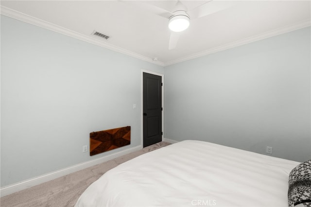 324 W S Ave, Redlands, CA 92373 - bedroom featuring light colored carpet, ornamental molding, and a ceiling fan