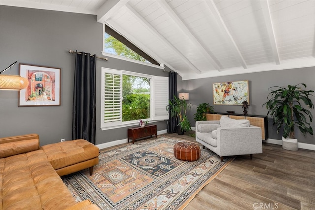 324 W S Ave, Redlands, CA 92373 - living area with beamed ceiling, wood finished floors, and high vaulted ceiling