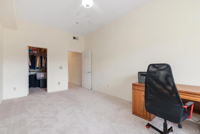 10832 Scripps Ranch Blvd Unit 307, San Diego, CA 92131 - office area featuring light carpet, a ceiling fan, and visible vents