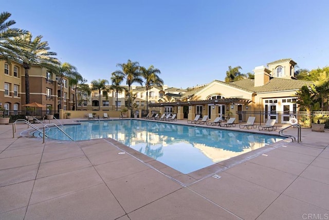 10832 Scripps Ranch Blvd Unit 307, San Diego, CA 92131 - community pool with fence, a residential view, and a patio area
