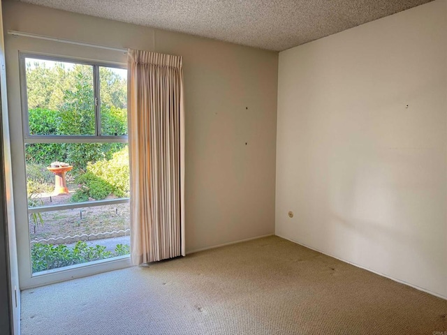 carpeted spare room with a textured ceiling