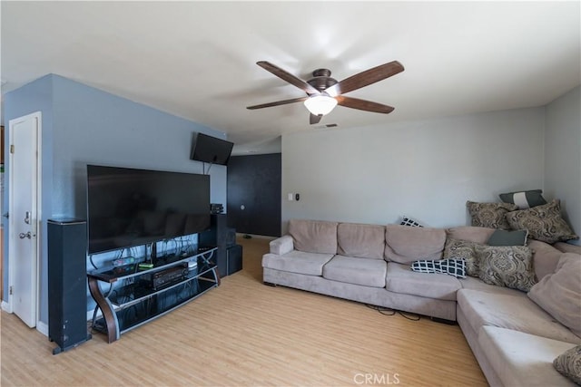 538 Milky Way, Vandenberg Village, CA 93436 - living room featuring a ceiling fan, baseboards, visible vents, and wood finished floors