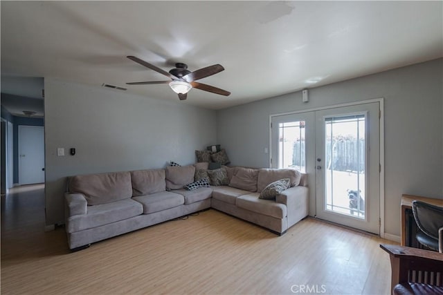 538 Milky Way, Vandenberg Village, CA 93436 - living area featuring a ceiling fan, light wood-style floors, french doors, and visible vents