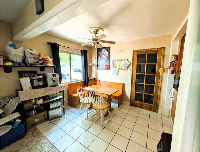 14136 Osage Rd, Apple Valley, CA 92307 - dining space with light tile patterned floors and a ceiling fan