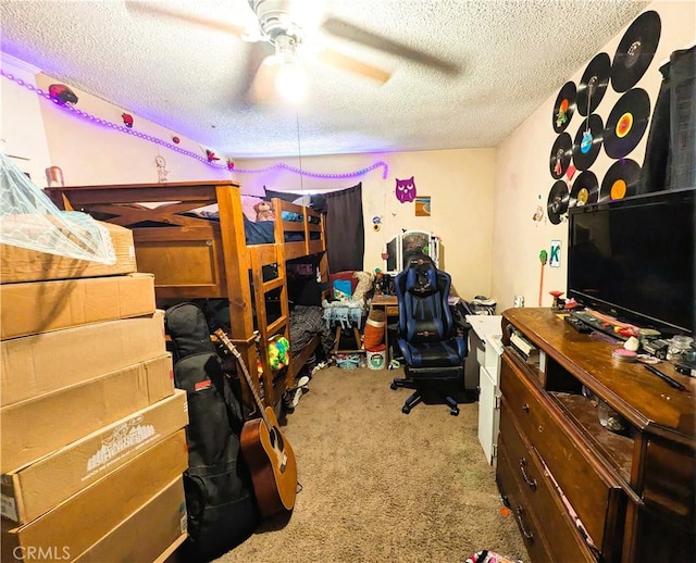 14136 Osage Rd, Apple Valley, CA 92307 - carpeted bedroom featuring a textured ceiling and a ceiling fan