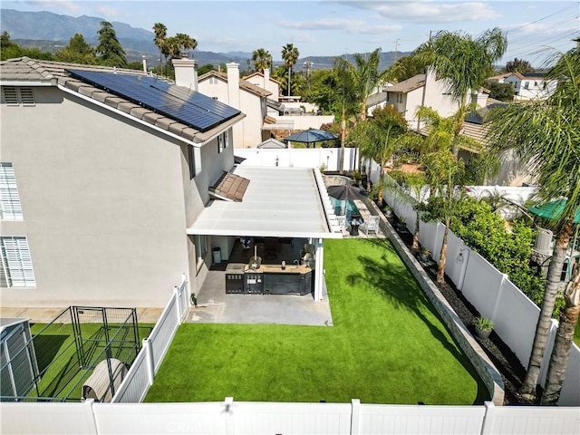 aerial view featuring a residential view and a mountain view