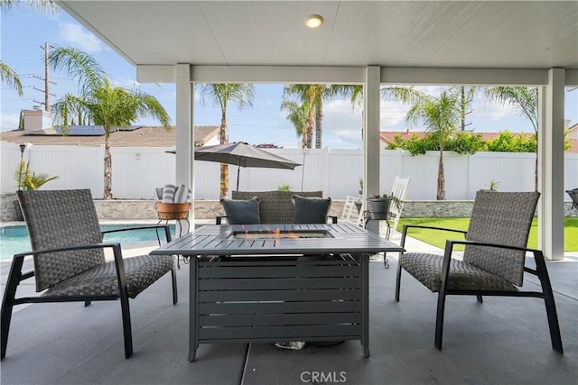 view of patio with a fenced in pool and a fenced backyard