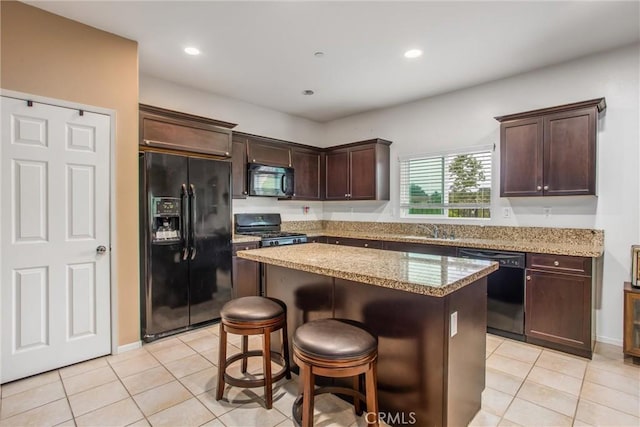 1229 Pinehurst Dr, Calimesa, CA 92320 - kitchen featuring black appliances, a sink, light tile patterned floors, dark brown cabinetry, and recessed lighting