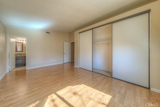 24731 Huntley Dr, Moreno Valley, CA 92557 - unfurnished bedroom with visible vents, light wood-style flooring, baseboards, and a closet