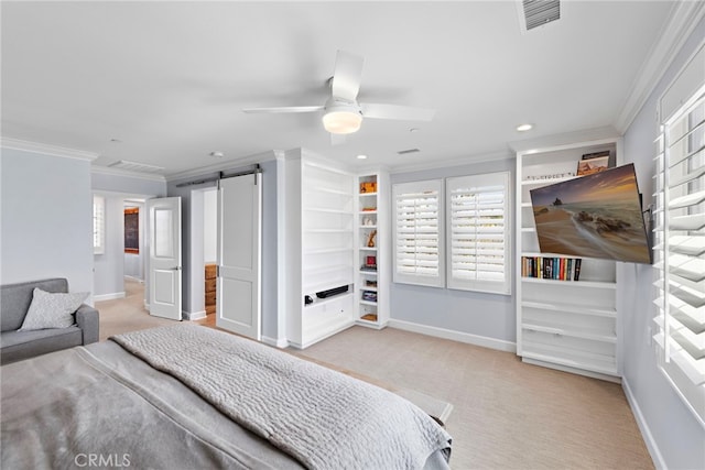 207 Via Galicia, San Clemente, CA 92672 - carpeted bedroom featuring crown molding, baseboards, recessed lighting, and a ceiling fan