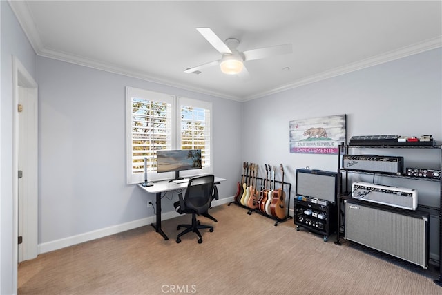 207 Via Galicia, San Clemente, CA 92672 - office featuring crown molding, ceiling fan, and carpet flooring