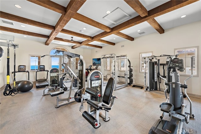 207 Via Galicia, San Clemente, CA 92672 - exercise room with coffered ceiling, beam ceiling, and recessed lighting