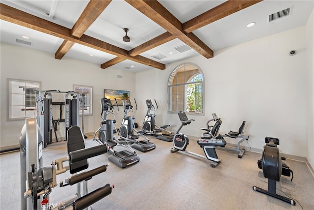207 Via Galicia, San Clemente, CA 92672 - workout area with coffered ceiling, beam ceiling, baseboards, and recessed lighting