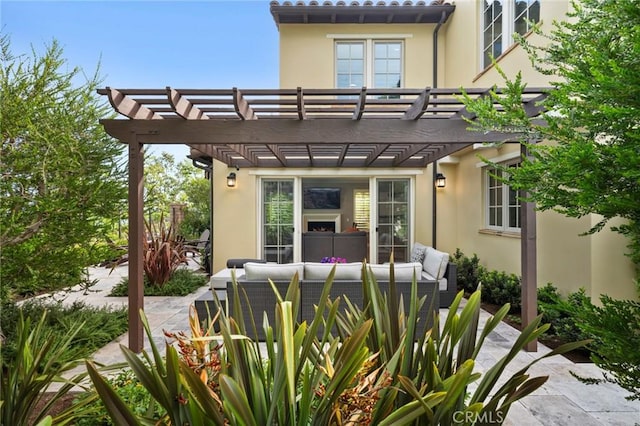 207 Via Galicia, San Clemente, CA 92672 - back of house with an outdoor hangout area, stucco siding, a pergola, and a patio