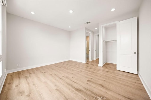 271 Huckleberry, Lake Forest, CA 92630 - unfurnished bedroom with a closet, light wood-type flooring, visible vents, baseboards, and recessed lighting