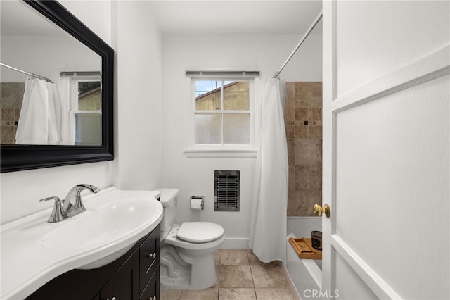 1326 Clock Ave, Redlands, CA 92374 - bathroom with vanity, shower / bath combo with shower curtain, toilet, and visible vents