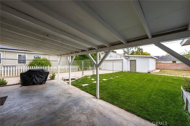 1326 Clock Ave, Redlands, CA 92374 - view of patio / terrace with an outdoor structure, fence, and a grill