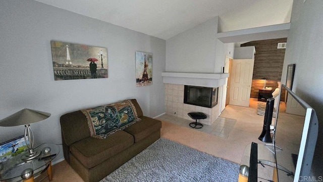 42154 Thoroughbred Ln, Murrieta, CA 92562 - carpeted living area with a fireplace and vaulted ceiling