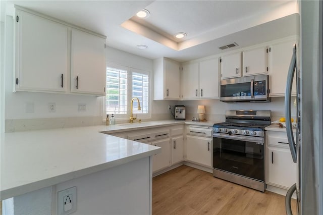 26928 Eagle Run St, Corona, CA 92883 - kitchen with stainless steel appliances, a sink, light countertops, light wood-type flooring, and recessed lighting