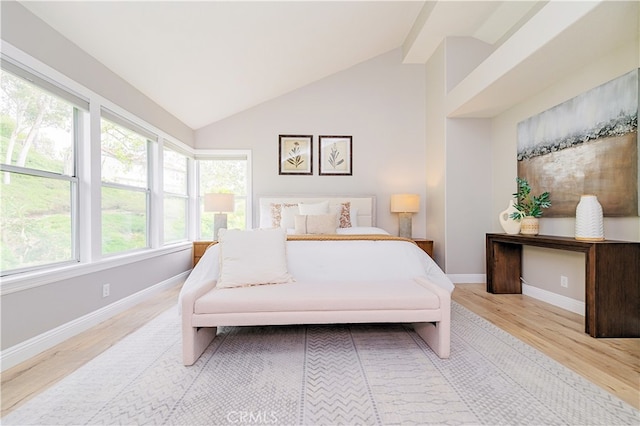 56 Egret Ln, Aliso Viejo, CA 92656 - bedroom featuring multiple windows, light wood-style floors, baseboards, and high vaulted ceiling