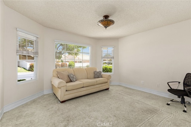 429 Indian Wells Rd, Banning, CA 92220 - living room featuring carpet floors, a textured ceiling, and baseboards
