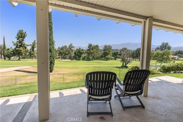 5410 Via, San Jacinto, Riverside, CA 92506 - view of patio / terrace featuring golf course view and a mountain view