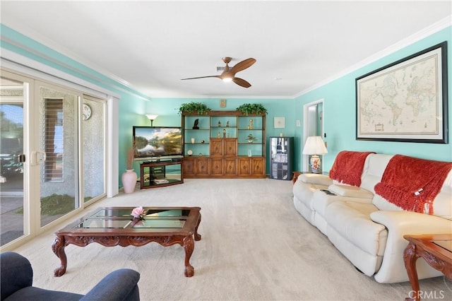 5410 Via, San Jacinto, Riverside, CA 92506 - living area with carpet, crown molding, and ceiling fan