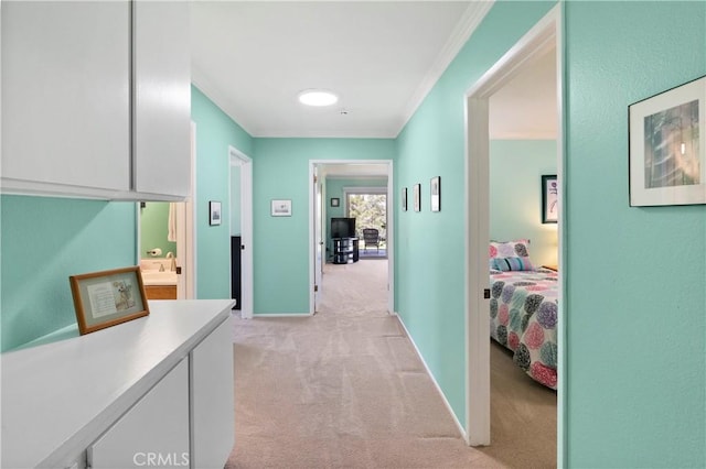 5410 Via, San Jacinto, Riverside, CA 92506 - hall with ornamental molding, light carpet, and baseboards