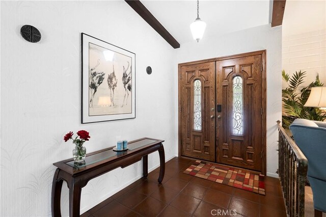 5410 Via, San Jacinto, Riverside, CA 92506 - foyer featuring beam ceiling, baseboards, and dark tile patterned flooring