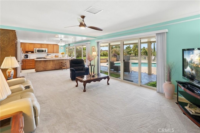 5410 Via, San Jacinto, Riverside, CA 92506 - living area featuring light colored carpet and ceiling fan