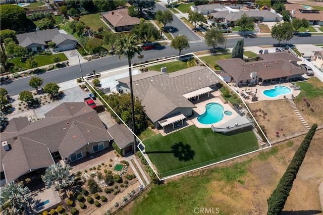 5410 Via, San Jacinto, Riverside, CA 92506 - aerial overview of property's location featuring a pool area, property boundaries highlighted, and nearby suburban area