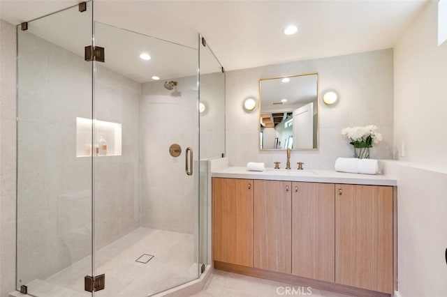 13817 Valley Vista Blvd, Sherman Oaks, CA 91423 - full bath with a shower stall, vanity, and recessed lighting