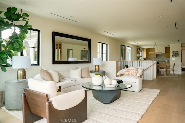 living room featuring light wood-style floors