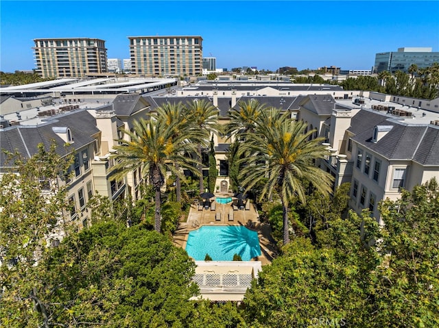 aerial view of a pool
