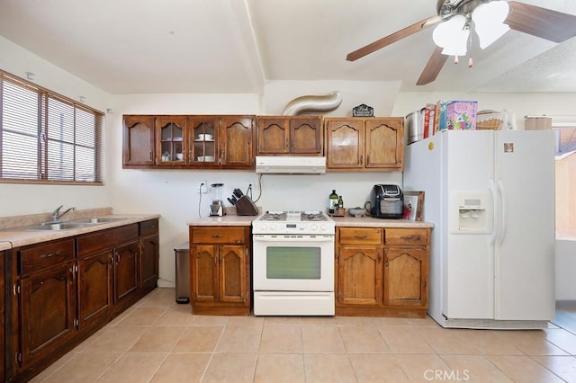 1107 B St, Brawley, CA 92227 - kitchen featuring ceiling fan, a sink, white appliances, light countertops, and under cabinet range hood