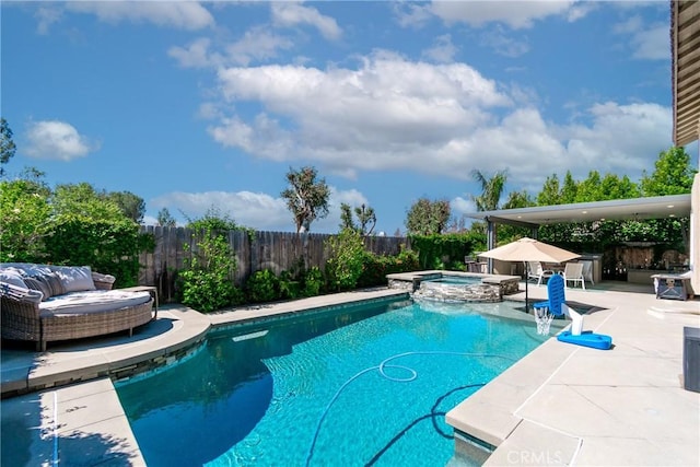 11691 Mount Baker Ct, Rancho Cucamonga, CA 91737 - view of pool with a patio, a fenced backyard, and a pool with connected hot tub