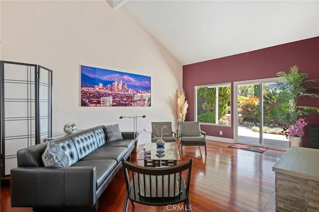 12320 Louise Ave, Granada Hills, CA 91344 - living room with high vaulted ceiling, wood finished floors, and baseboards