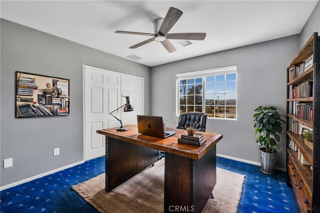 58957 Pueblo Trl, Yucca Valley, CA 92284 - carpeted office with baseboards, ceiling fan, and visible vents